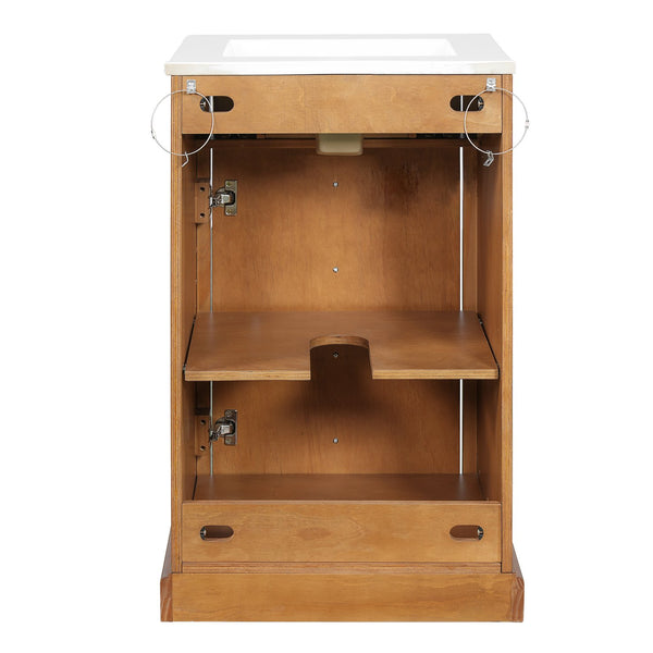 English Elm 20" Pine Wood Grain Bathroom Vanity with Ceramic Sink and Soft Close Cabinet Door N710P299454P