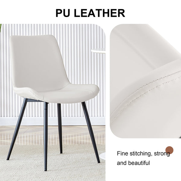 English Elm White faux leather dining chairs set of 4 with curved widened cushions, black metal legs, easy-clean comfort W1151P346458