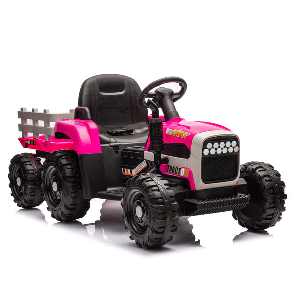 English Elm Ride on Electric Tractor Toy with Trailer 24v 400w Dual Motors Remote Control Led Red W1578P193902
