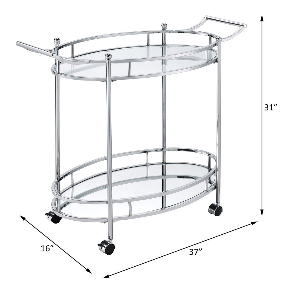 English Elm Jinx Clear Glass & Chrome Serving Cart with Wheels and Stop, Two-Tier Modern Bar Cart for Entertaining elegant mobile display piece B2726P255375