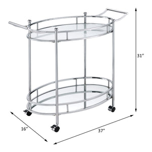 English Elm Jinx Clear Glass & Chrome Serving Cart with Wheels and Stop, Two-Tier Modern Bar Cart for Entertaining elegant mobile display piece B2726P255375