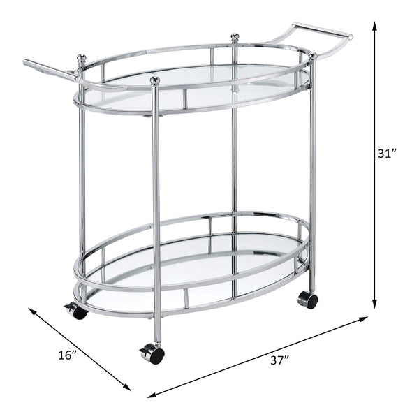 English Elm Jinx Clear Glass & Chrome Serving Cart with Wheels and Stop, Two-Tier Modern Bar Cart for Entertaining elegant mobile display piece B2726P255375