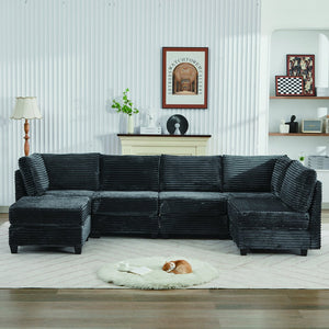 English Elm Corduroy Plush U-Shaped Sectional Sofa with Storage Ottoman, Pet-Friendly Durable Modular Comfort Grey W2915S00064