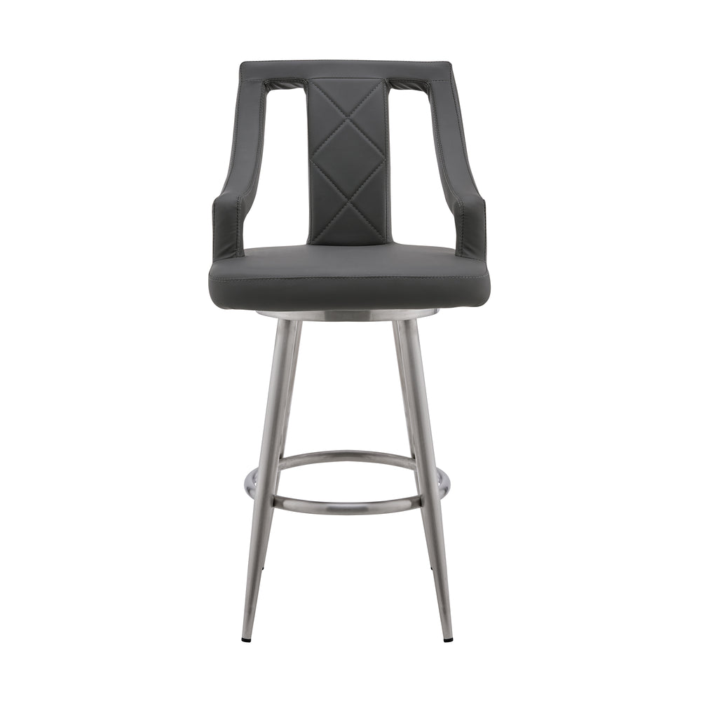 English Elm Norcia 26" Gray Faux Leather Swivel Bar Stool with Diamond Stitching, Foam Cushion & Footrest B2736P268526