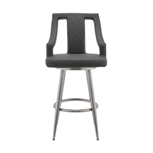 English Elm Norcia 26" Gray Faux Leather Swivel Bar Stool with Diamond Stitching, Foam Cushion & Footrest B2736P268526