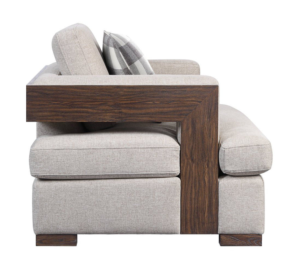 English Elm Niamey 3PC Fabric Living Room Set in Walnut Finish with Reversible Foam Cushions & Toss Pillows B2726S00198