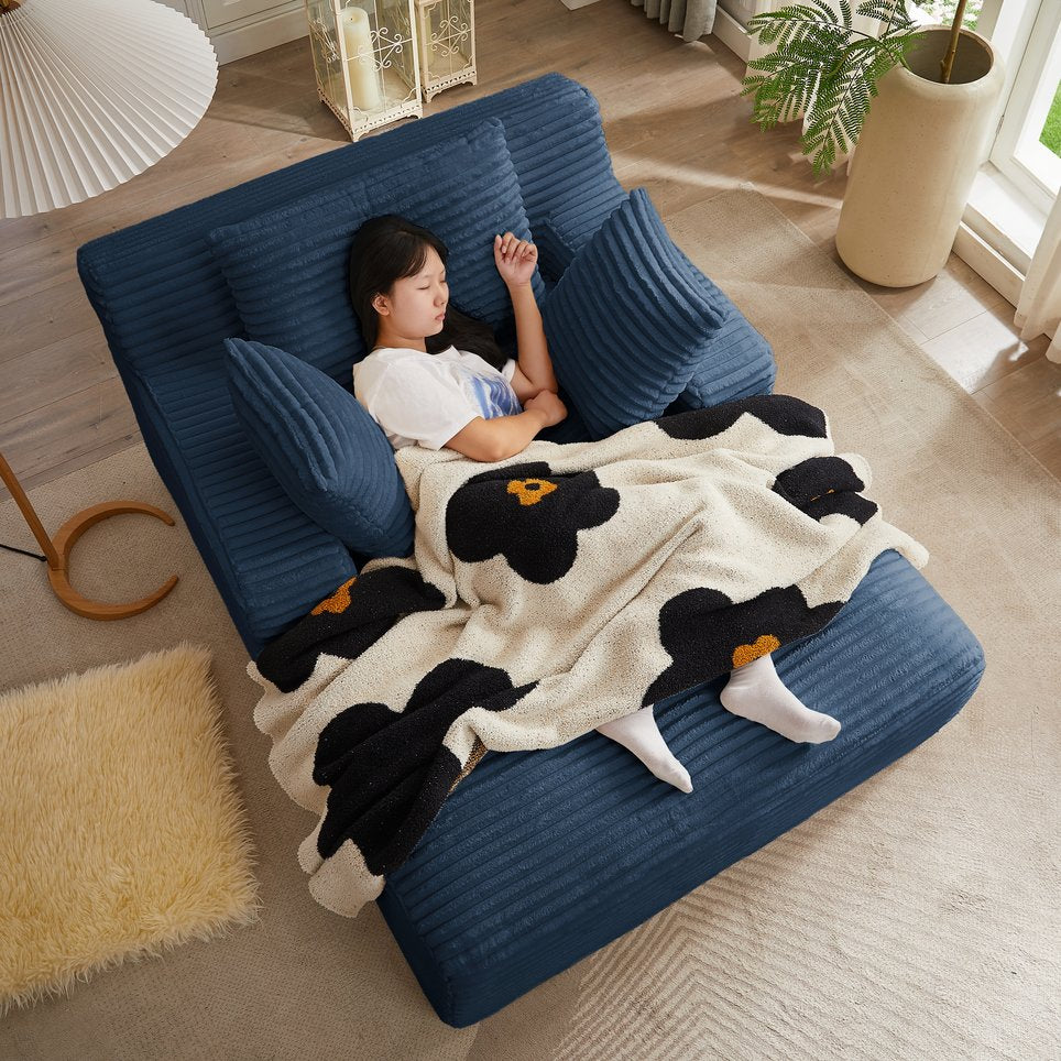 English Elm Oversized Corduroy Chaise Lounge with Pocket Spring Support Ready to Use Living Room Blue W2339P442153