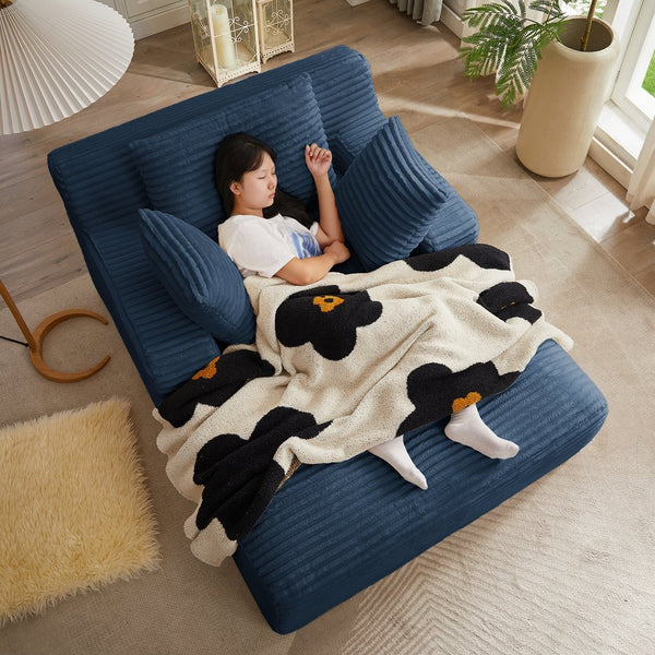 English Elm Oversized Corduroy Chaise Lounge with Pocket Spring Support Ready to Use Living Room Blue W2339P442153