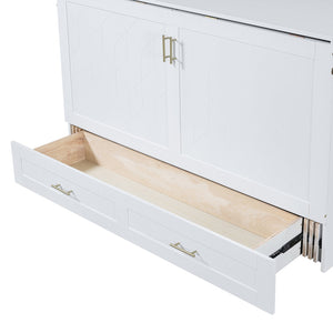 English Elm Queen Murphy Wall Bed Cabinet with Storage Drawer Built-in Power Outlets Usb Ports White LP000400AAK