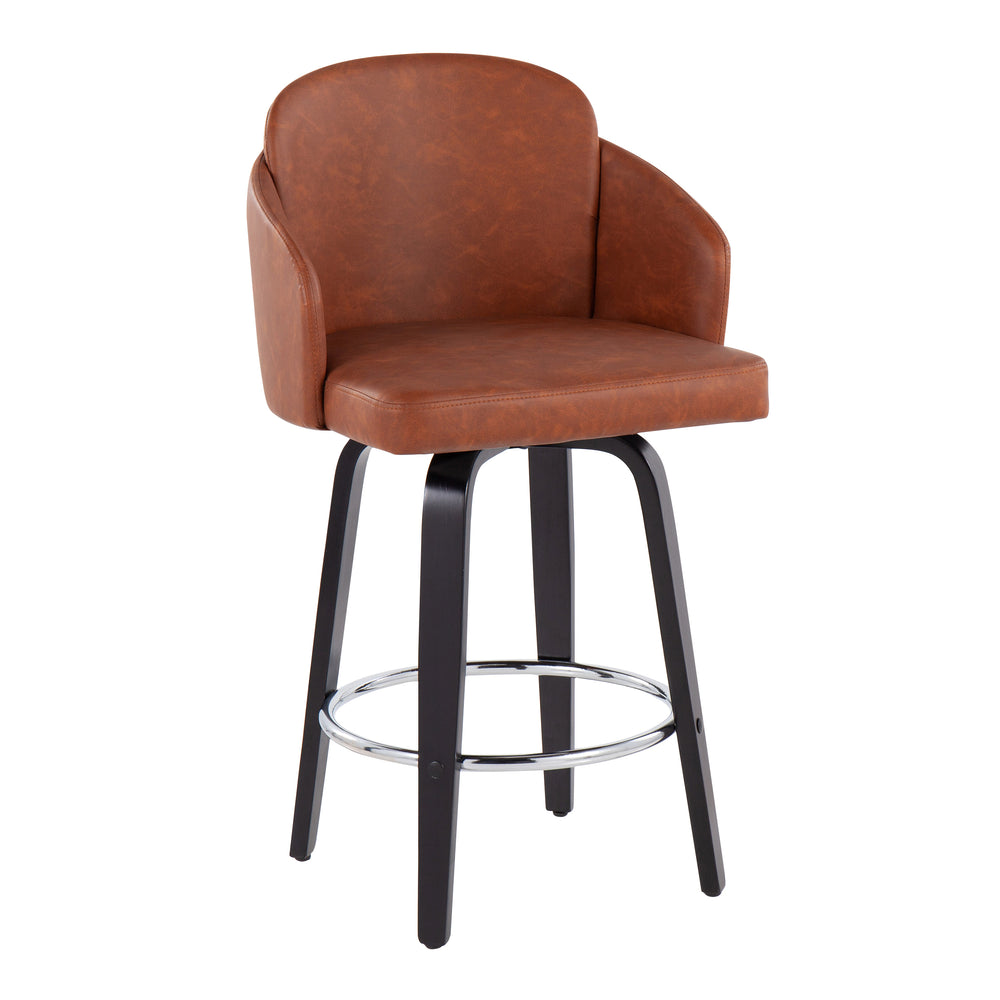 English Elm Dahlia Set Of 2 Counter Stools – Modern Camel Faux Leather & Black Wood With Chrome Footrest B202S00223