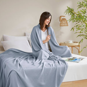 English Elm 1-piece King Jacquard Cotton Blend Blanket Aztec Woven Soft Breathable Bedroom Layer Light Blue B035P437483
