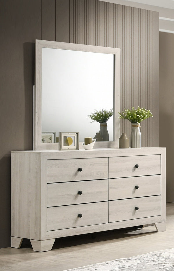 English Elm 1pc Six-Drawer Storage Dresser 58.5" Wide Brown Finish Solid Wood Bedroom Chest with Ample Storage अनुभव White Washed 61.02 L x 19.29 W x 33.07 H B011P332213