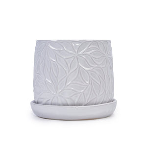 English Elm 2 Pieces Ceramic Planter Pot Set – Elegant Gloss White Flowerpots For Indoor & Outdoor Decor Spaces W3273P322374