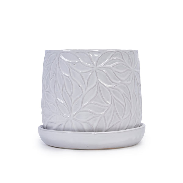 English Elm 2 Pieces Ceramic Planter Pot Set – Elegant Gloss White Flowerpots For Indoor & Outdoor Decor Spaces W3273P322374