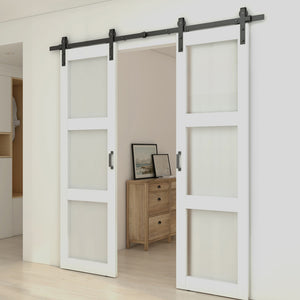 English Elm 30 in Matte Black Steel Sliding Barn Door Frosted Glass Privacy Panel with Hardware B2763P483208