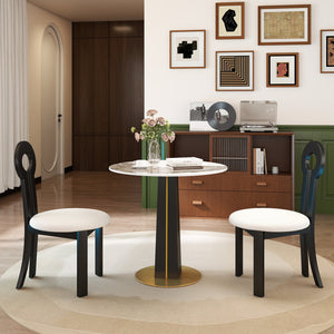 English Elm Modern Round Negotiation Table - Sleek 85Cm White Sintered Stone Top With Black Legs And Gold Base W1535S00588