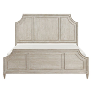English Elm Traditional Leander Queen Bed Light Brown Oak Veneer Curved Frame Picture Molding Elegant Bedroom Statement B011S01105