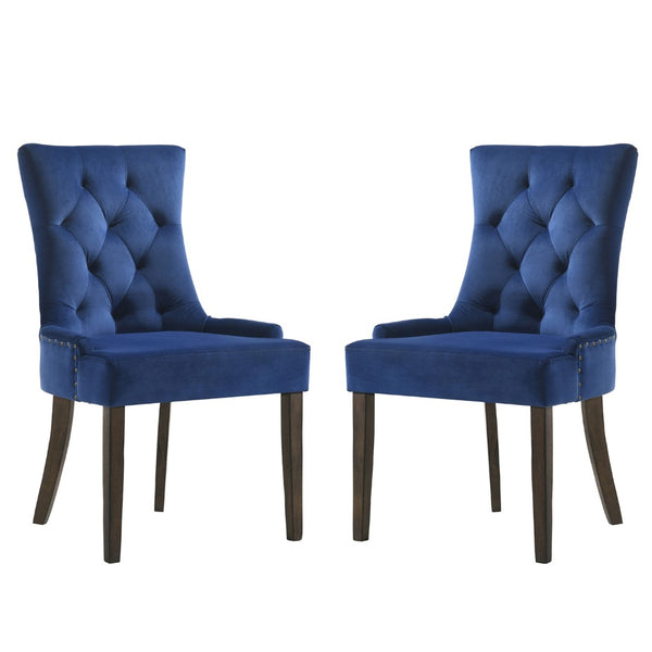 English Elm Set Of 2 Luxurious Velvet Dining Chairs In Rich Blue With Weathered Oak Legs For Timeless Elegance B016P315275-GIGA