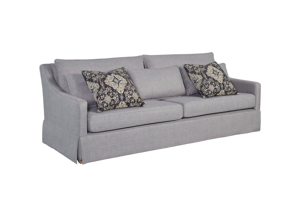 English Elm Sofa elegant upholstered design with skirt, reversible Dacron-wrapped cushions and two pillows Light Gray 96.5 L x 41.75 W x 34.25 H B2699P225136
