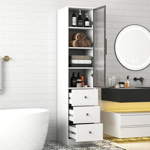 English Elm Elegant White Storage Cabinet – Modern Design With Glass Doors & Ample Space For Any Room Decor W331P298186