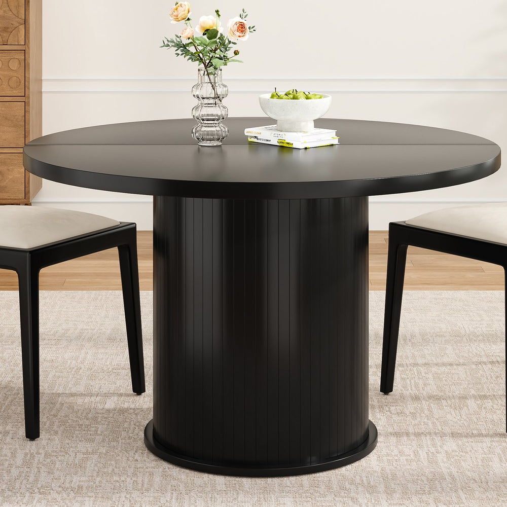 English Elm 43" Round Wood Dining Table with Geometric Metal Base Seats 4 Space Saving Modern T3623P433911