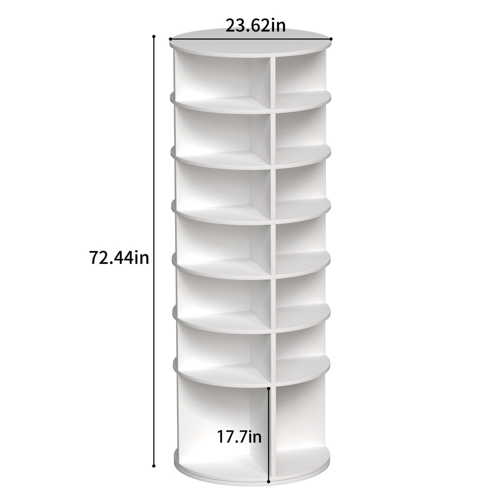 English Elm Rotating 7-Tier Spinning Shoe Rack Tower 360° Revolving Organizer, Space-Saving Sturdy White Holder W2699P222574