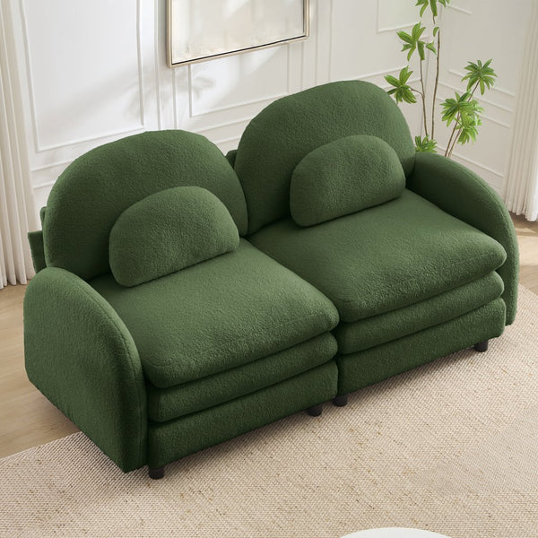 English Elm Teddy Fleece Curved Loveseat Modular Two Seater Sofa with Cloud Soft Double Layer Cushions Green W5656S00076