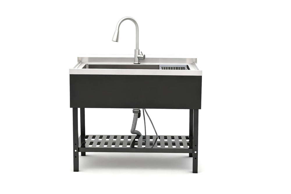 English Elm Stainless Steel Freestanding Utility Sink with Pull Out Faucet for Laundry or Garage W3167P356271