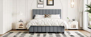 English Elm Queen Tufted Velvet Platform Bed with Storage Drawers and Pull Out Trundle Gray LP000714AAE-1