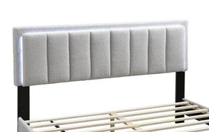 English Elm Light Gray Wool Upholstered Queen Platform Bed with Channel Tufted LED Headboard, Modern Plush Design, No Box Spring Needed B011P238969