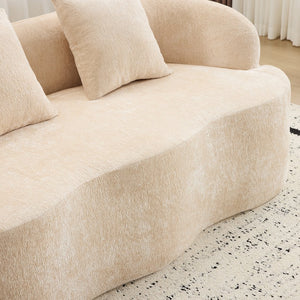 English Elm Beige Curved Loveseat Sofa with Round Arms, 2 Pillows, Foam+Spring Comfort, No Assembly, Compact Stylish Seating W3612P348747
