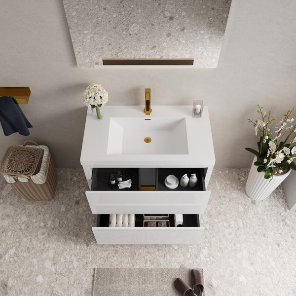 English Elm 36" Floating Bathroom Vanity Natural Oak Stone Resin Sink Soft Close Storage Cabinet W1573P211196