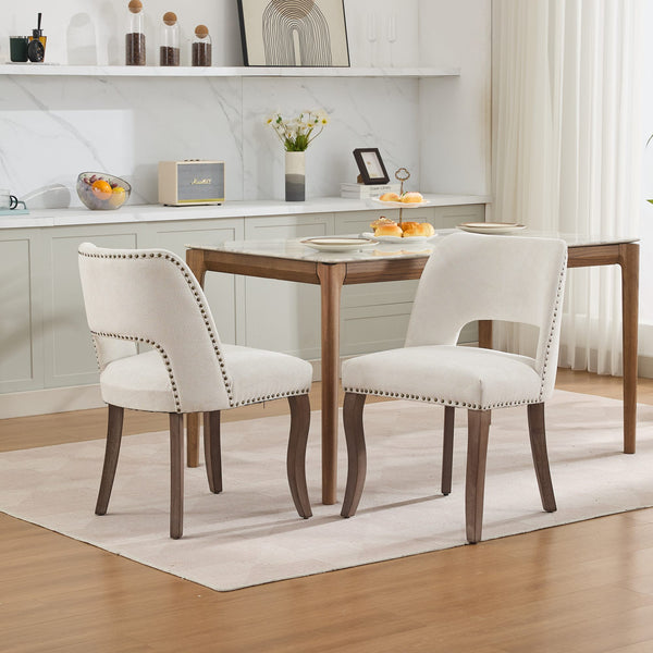 English Elm Wooden Modern Fabric Dining Chairs Set of 2 with Dual-Rebound Cushion & Curved Solid Wood Legs for Stylish Comfort Beige W1143P372912