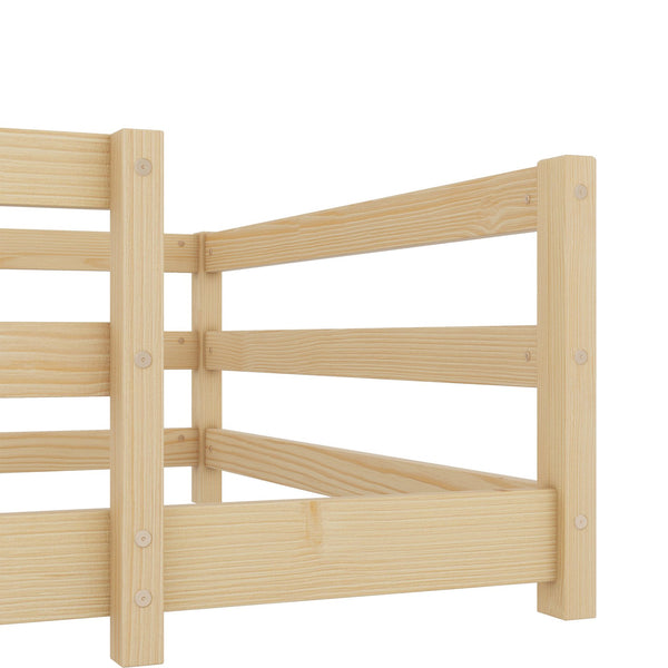 English Elm Twin Pine Montessori Floor Bed for Kids with Safety Fence, Low Profile Twin Frame, Natural Finish W1820P331919