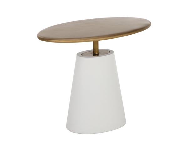 Sunpan Kadin Side Table – Bold Concrete Base with Elegant Brass Top for Stylish Indoor & Outdoor Spaces White