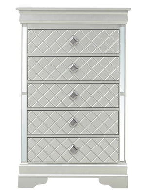 English Elm Verona Silver Champagne Chest – Modern Glamour With Embossed 'X' Design For Elegant Bedroom Storage B078108370-GIGA