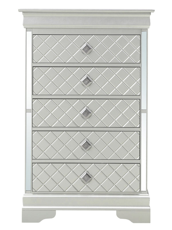 English Elm Verona Silver Champagne Chest – Modern Glamour With Embossed 'X' Design For Elegant Bedroom Storage B078108370-GIGA