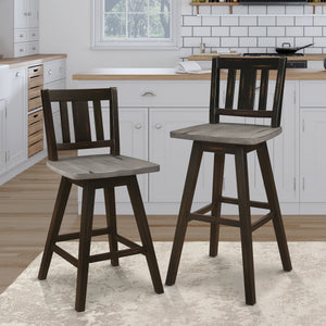 English Elm Counter Height Chairs Set Of 2 - Black Gray 360° Swivel Rustic Rubberwood Dining Furniture B011P194907