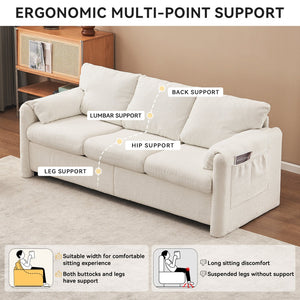 English Elm 004-Modern Plush 3-Seater Chenille Sofa 77" — Deep Seat, High-Density Foam, 750LB Capacity, Ivory White W2636P232362