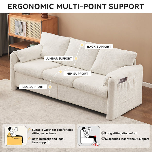 English Elm 004-Modern Plush 3-Seater Chenille Sofa 77" — Deep Seat, High-Density Foam, 750LB Capacity, Ivory White W2636P232362