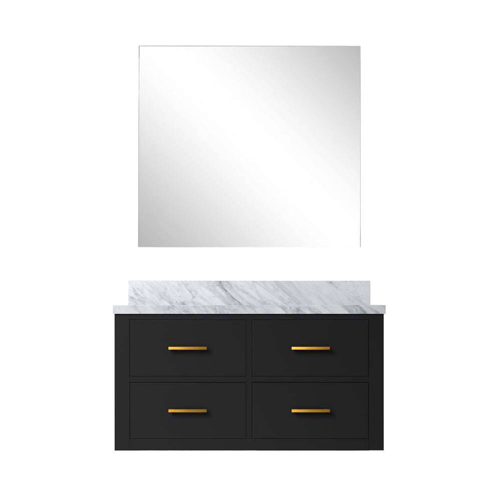 English Elm Black Single Bath Vanity With Carrara Marble Top, Frameless Mirror & Soft-Close Drawers, 36" W B2731S01437