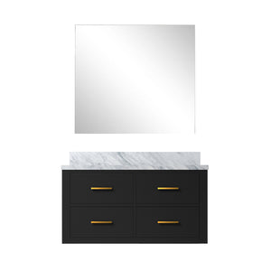 English Elm Black Single Bath Vanity With Carrara Marble Top, Frameless Mirror & Soft-Close Drawers, 36" W B2731S01437