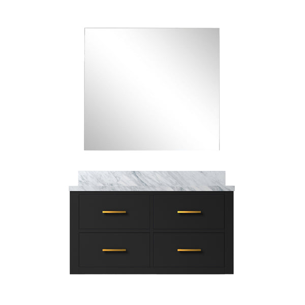 English Elm Black Single Bath Vanity With Carrara Marble Top, Frameless Mirror & Soft-Close Drawers, 36" W B2731S01437