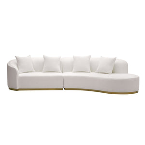 English Elm Luna Curved 4-Seater Sofa in White Teddy Velvet with Plush Cushions and Luxe Gold Base Accent B341S00007