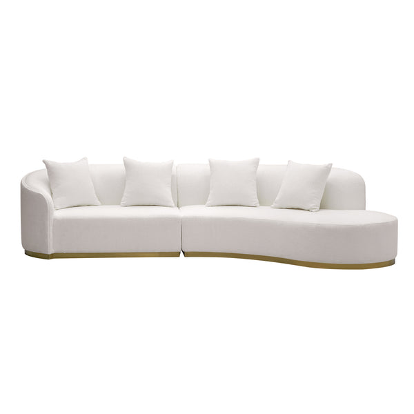 English Elm Luna Curved 4-Seater Sofa in White Teddy Velvet with Plush Cushions and Luxe Gold Base Accent B341S00007