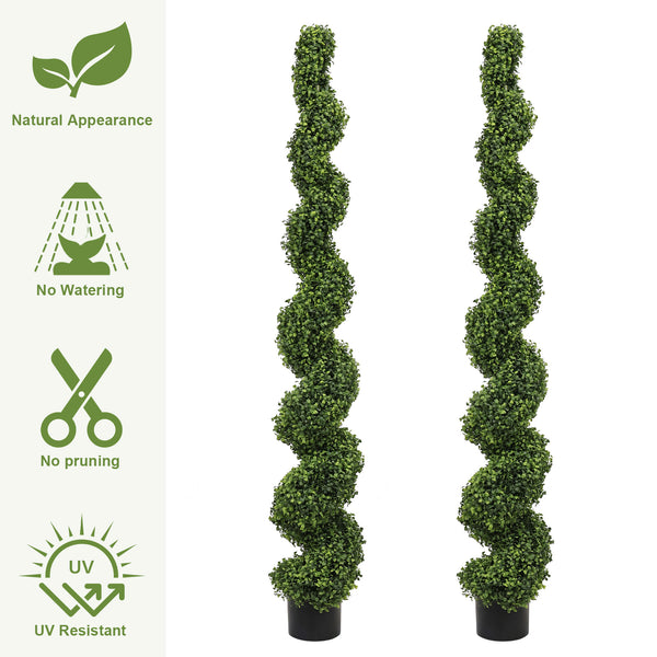 English Elm 6ft Faux Spiral Topiary Trees Uv Resistant Potted Boxwood Set for Porch or Patio W2945P379269