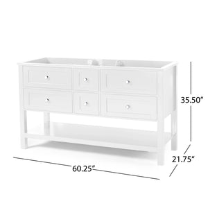 English Elm Christopher Knight Home® - 60'' 60" Double Vanity Cabinet White Wood with 4 Soft-Closing Drawers, Zinc Handles, Open Back for Plumbing (60.25"W x 21.75"D x 35.5"H) 65297.00