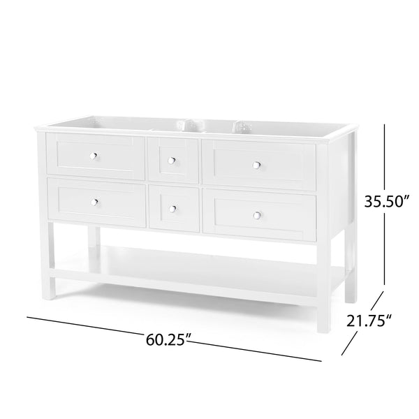 English Elm Christopher Knight Home® - 60'' 60" Double Vanity Cabinet White Wood with 4 Soft-Closing Drawers, Zinc Handles, Open Back for Plumbing (60.25"W x 21.75"D x 35.5"H) 65297.00