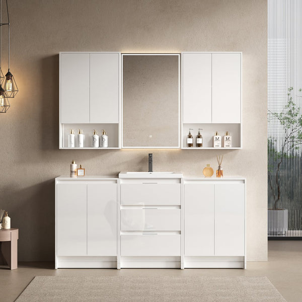 English Elm 72" Freestanding Bathroom Vanity With Resin Sink, Soft-Close Doors & Ample Storage For Modern Style W999S00428