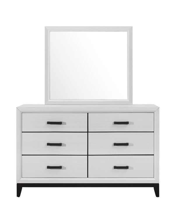 English Elm MIRAGE Solid Wood Chest with 5 Smooth-Glide Drawers, Durable MDF Build and Matte Black Hardware White 60.28 L x 18.58 W x 35.35 H B201P226180